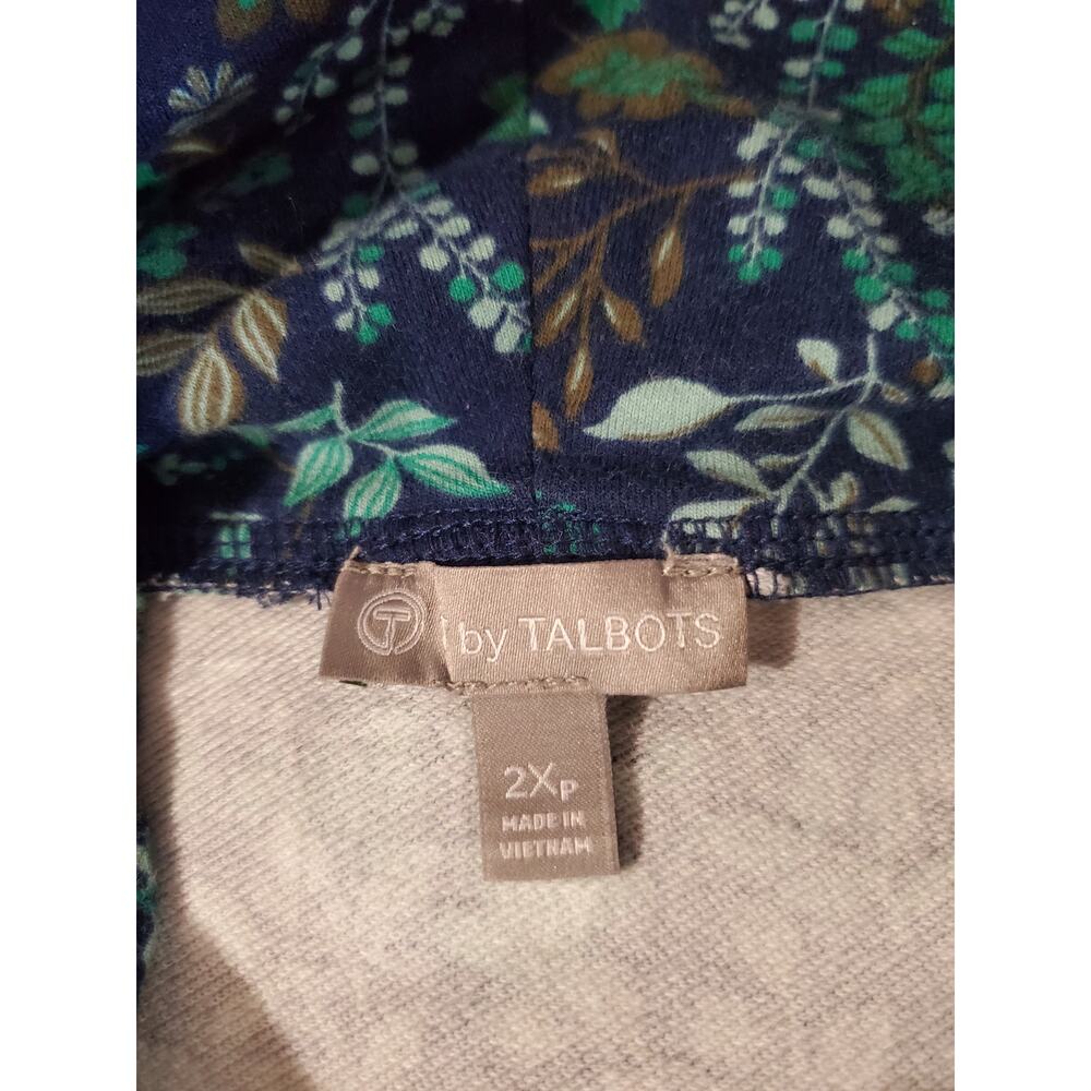 T by Talbots Floral Cowl Drawstring Sweatshirt Top Size 2XP Blue Stretch Cotton - Picture 7 of 10